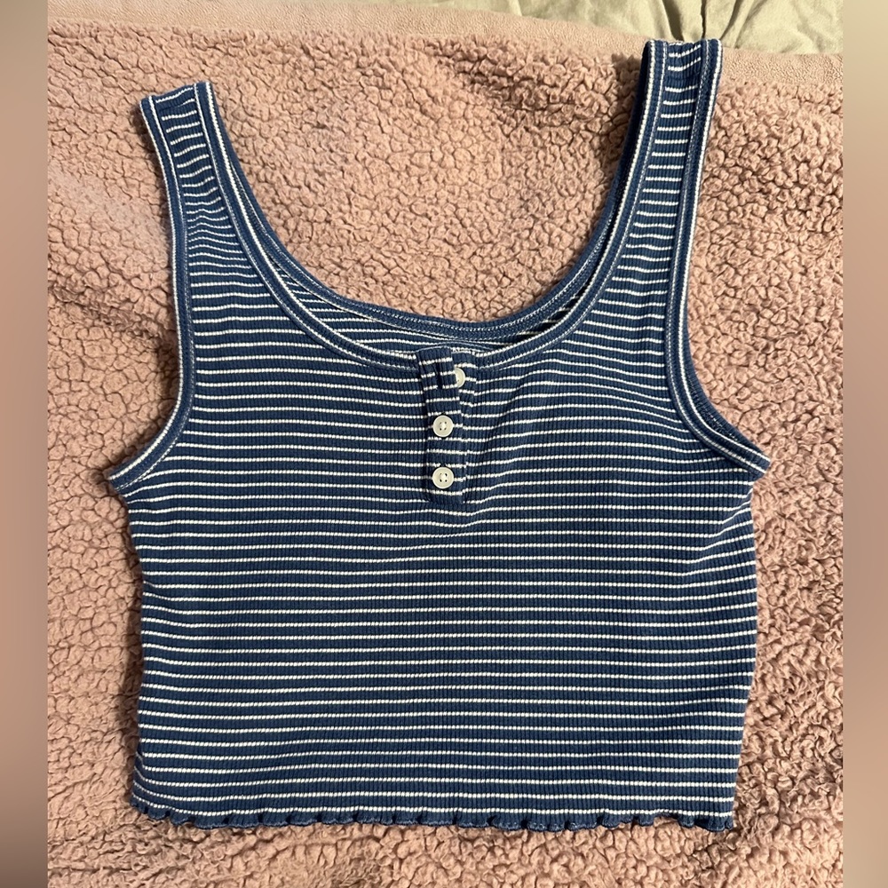 Navy and white striped American Eagle crop top